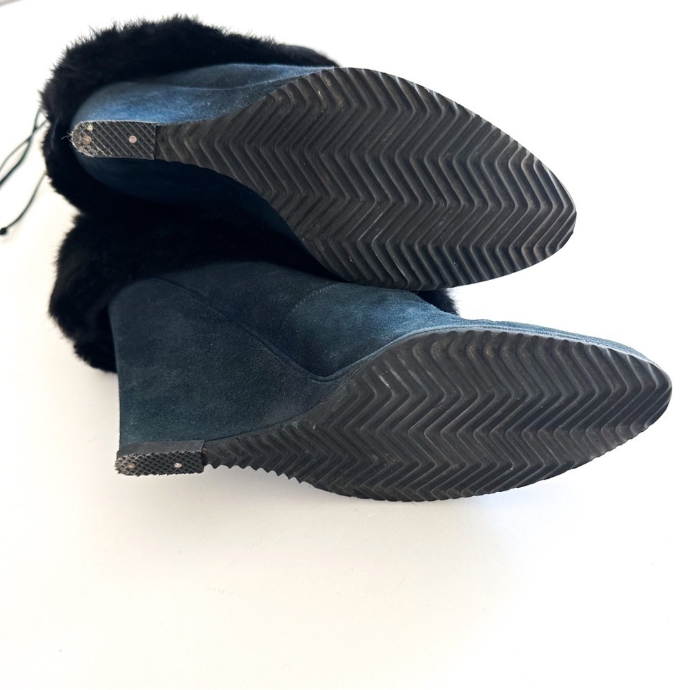 John Richmond Blue Suede Fur Wedge Boots with RICH Embellishments 39 - Picture 5 of 12